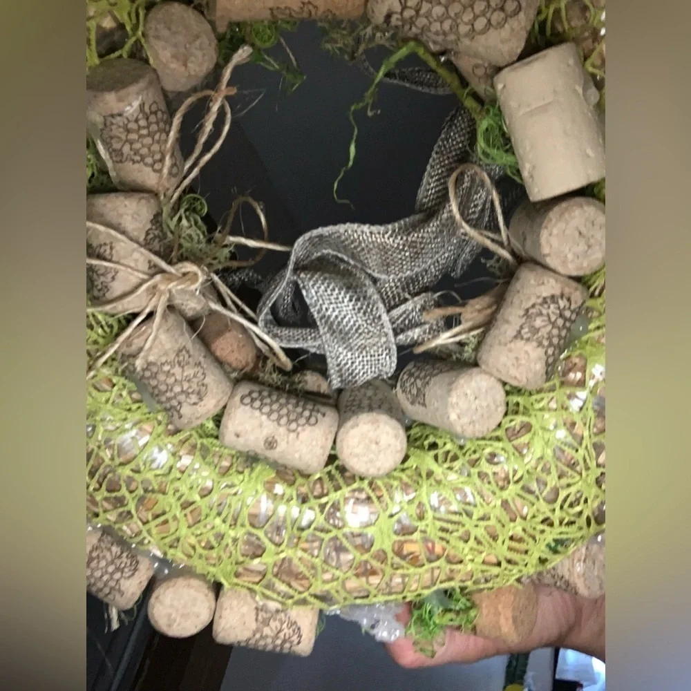 Vintage handmade Wine Cork and grapes Wreath 12”